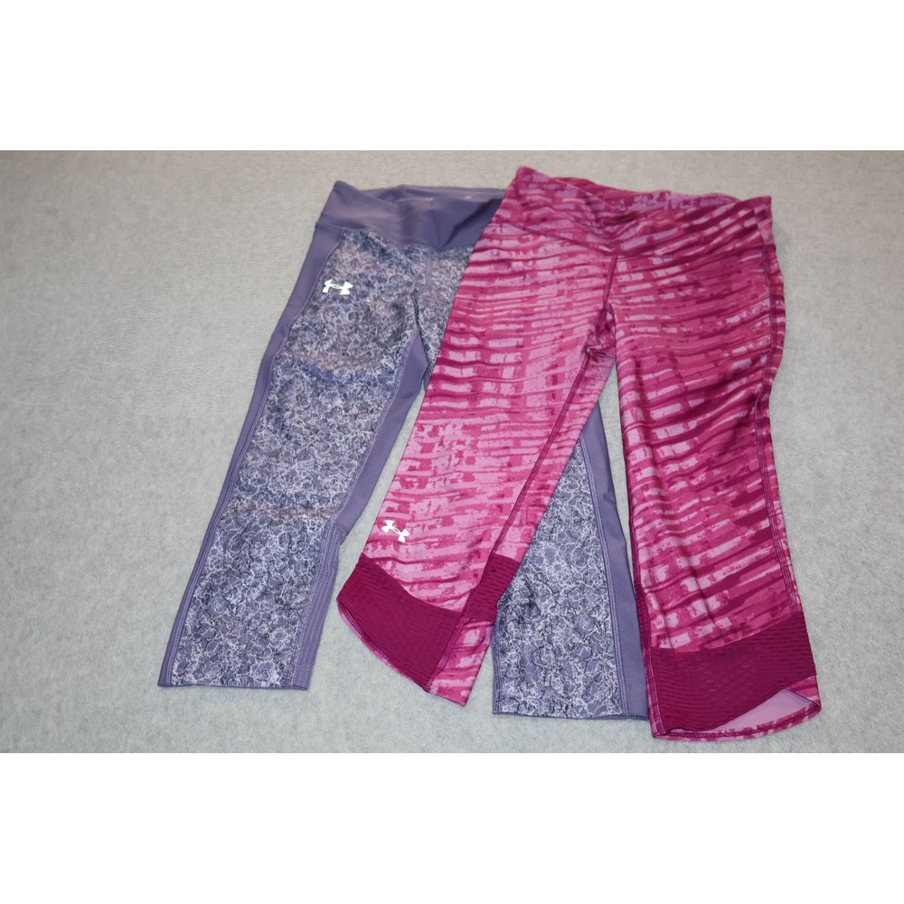 Under Armour Capri Leggings Womens Small Pink Purple Lot 2 Gym Pants Workout